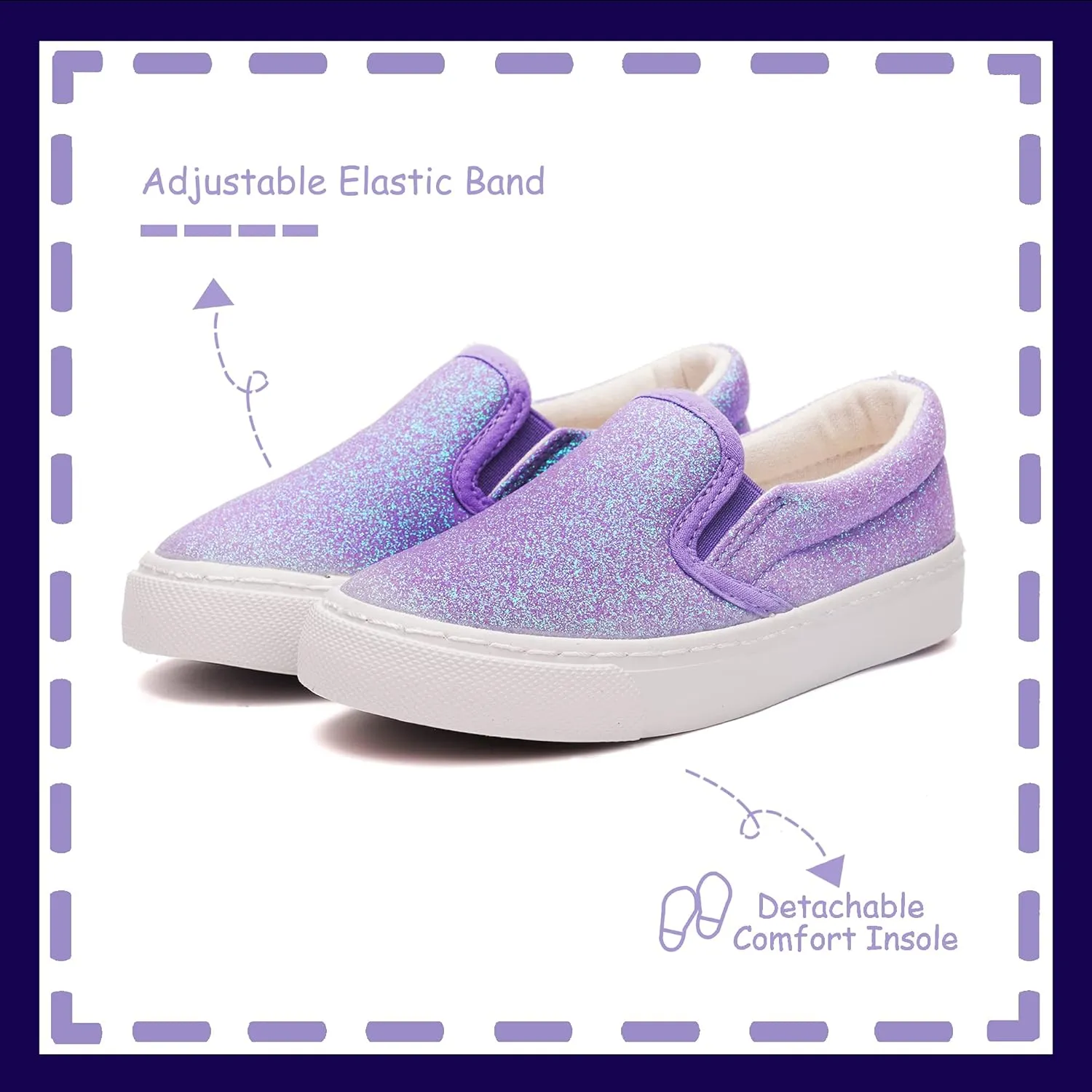 Toandon Toddler Kids Girls Sparkle Slip On Walking Shoes Age 2-10