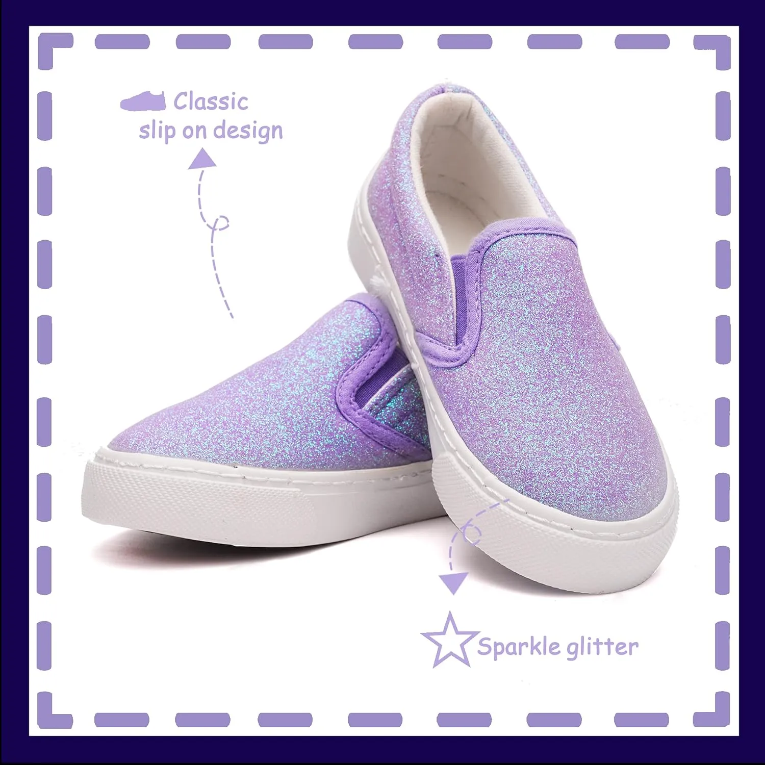 Toandon Toddler Kids Girls Sparkle Slip On Walking Shoes Age 2-10