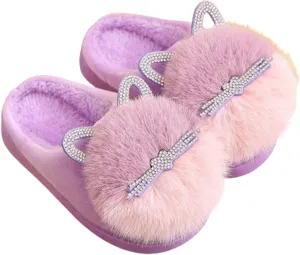 Toddler Slippers Fuzzy Girls Kids Slippers Cute Cat House Slipper Fluffy Slipper Cartoon Plush Slipper Winter Warm Kids Shoes, F-GY-CTX020