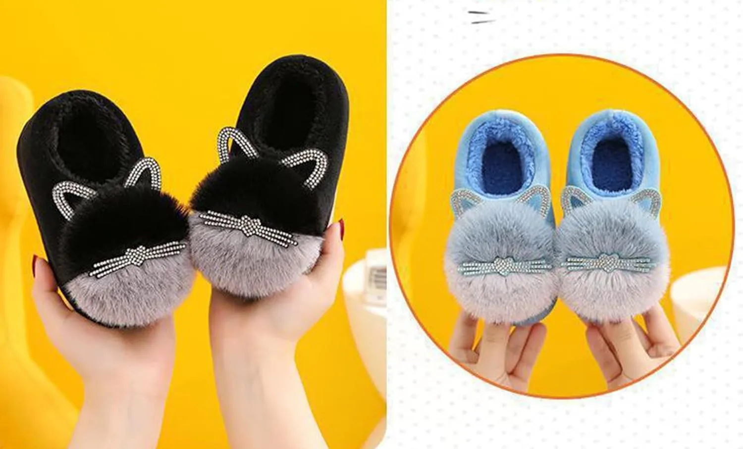 Toddler Slippers Fuzzy Girls Kids Slippers Cute Cat House Slipper Fluffy Slipper Cartoon Plush Slipper Winter Warm Kids Shoes, F-GY-CTX020
