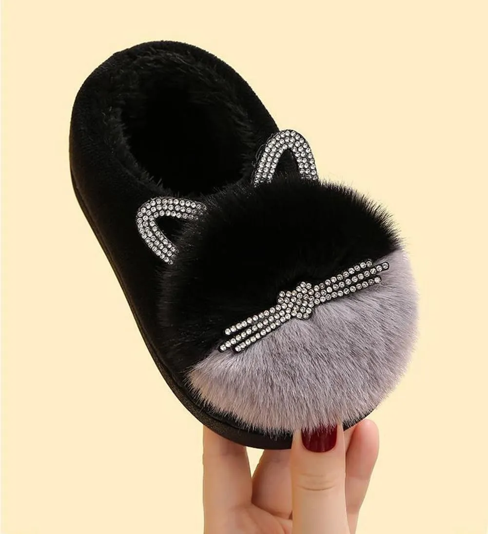Toddler Slippers Fuzzy Girls Kids Slippers Cute Cat House Slipper Fluffy Slipper Cartoon Plush Slipper Winter Warm Kids Shoes, F-GY-CTX020