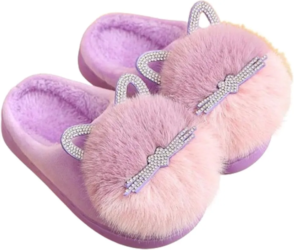 Toddler Slippers Fuzzy Girls Kids Slippers Cute Cat House Slipper Fluffy Slipper Cartoon Plush Slipper Winter Warm Kids Shoes, F-GY-CTX020