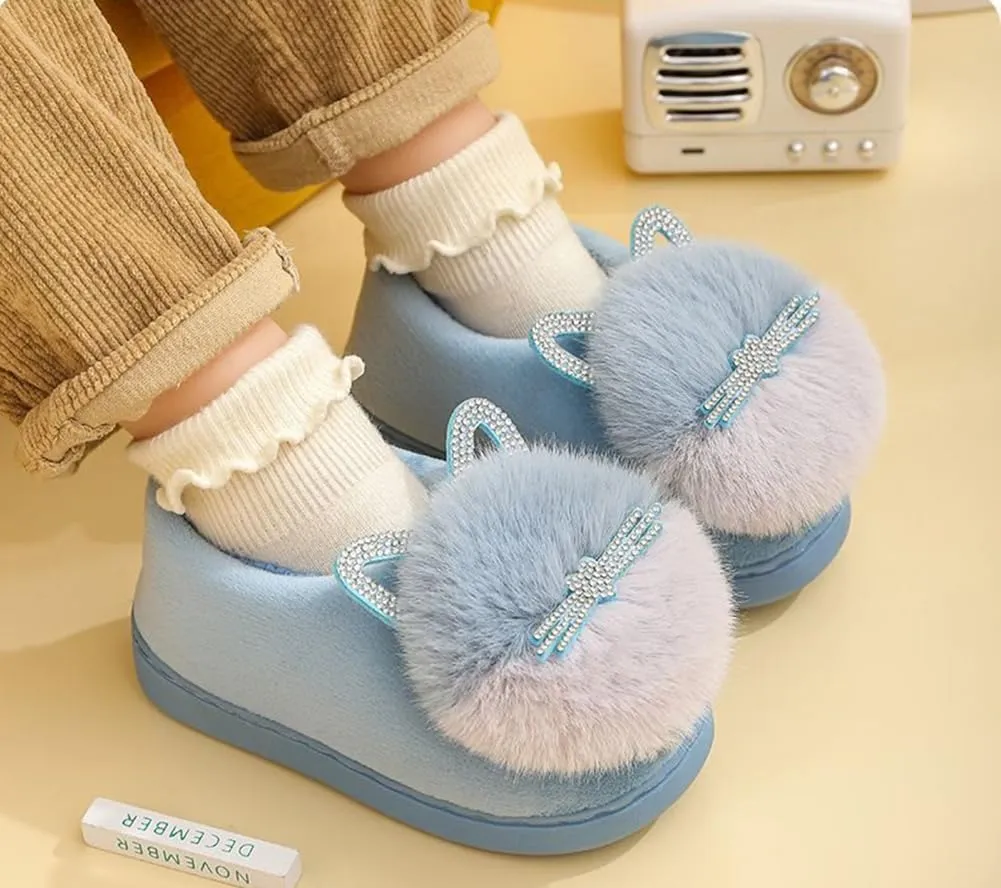 Toddler Slippers Fuzzy Girls Kids Slippers Cute Cat House Slipper Fluffy Slipper Cartoon Plush Slipper Winter Warm Kids Shoes, F-GY-CTX020