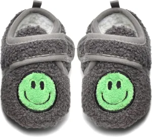 Toddler Smiley Face Slippers Boys Girls House Indoor Non Slip Shoes Warm Cozy Socks for Baby Kids