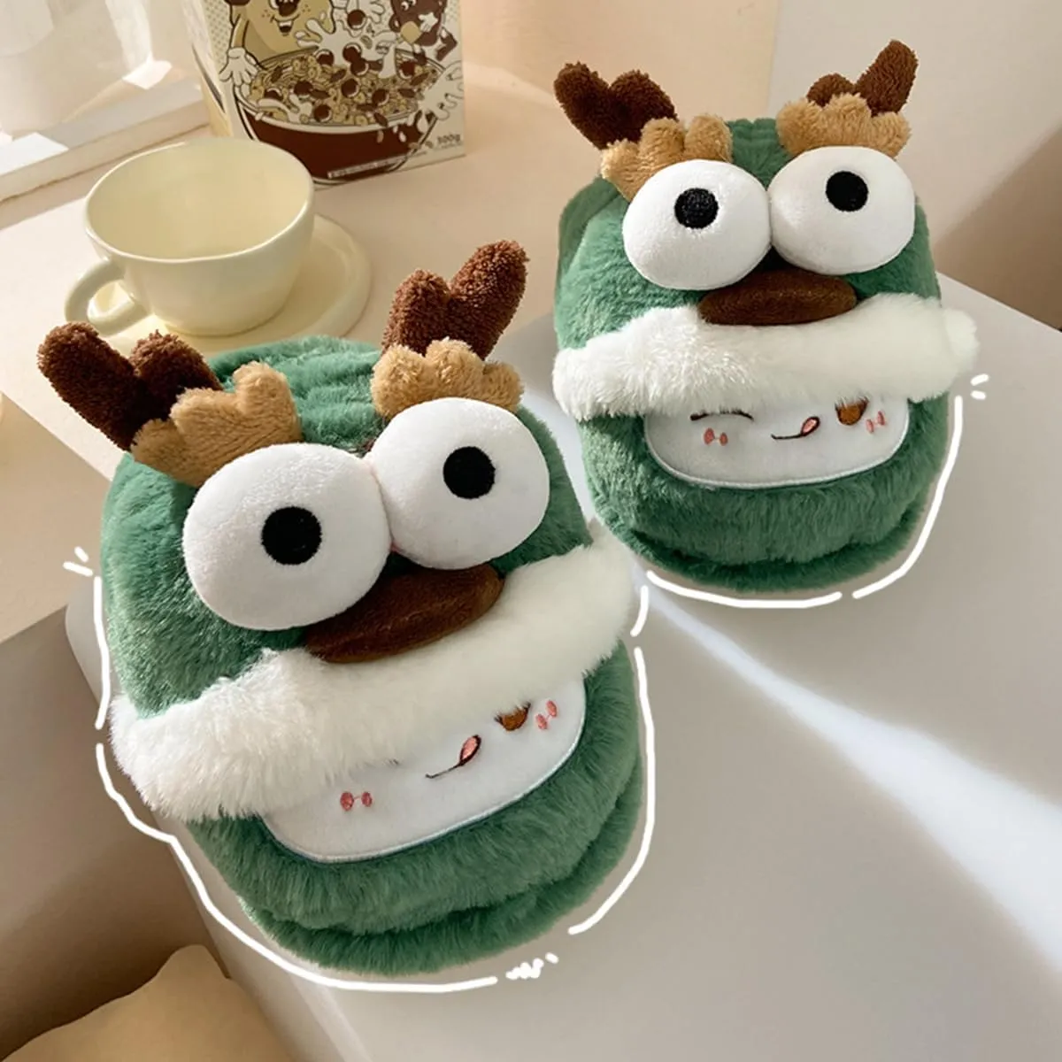 Tokisaki Christmas Reindeer Slippers for Women Men Non-Slip House Moose Slippers Animal Slipper Cozy Winter Bedroom Shoes