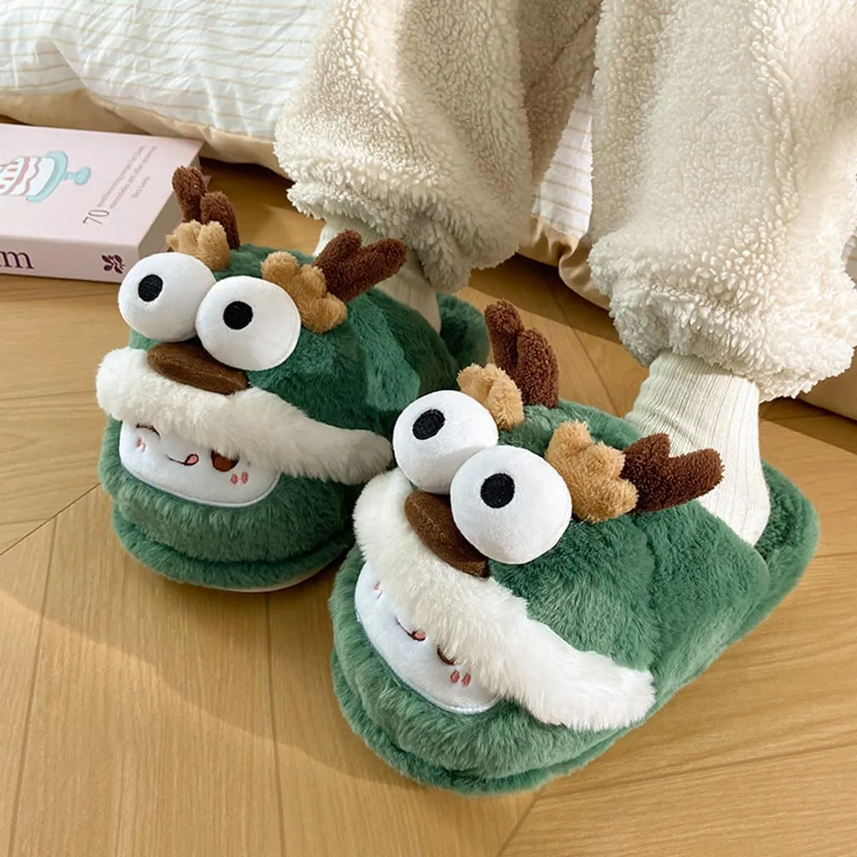 Tokisaki Christmas Reindeer Slippers for Women Men Non-Slip House Moose Slippers Animal Slipper Cozy Winter Bedroom Shoes
