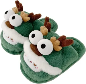 Tokisaki Christmas Reindeer Slippers for Women Men Non-Slip House Moose Slippers Animal Slipper Cozy Winter Bedroom Shoes
