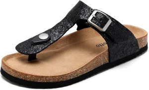 Torotto Boys Girls Glitter Slide Sandals Kids Flip Flops Cork Slipper with Adjustable Straps (Toddler/Little Kid/Big Kid)