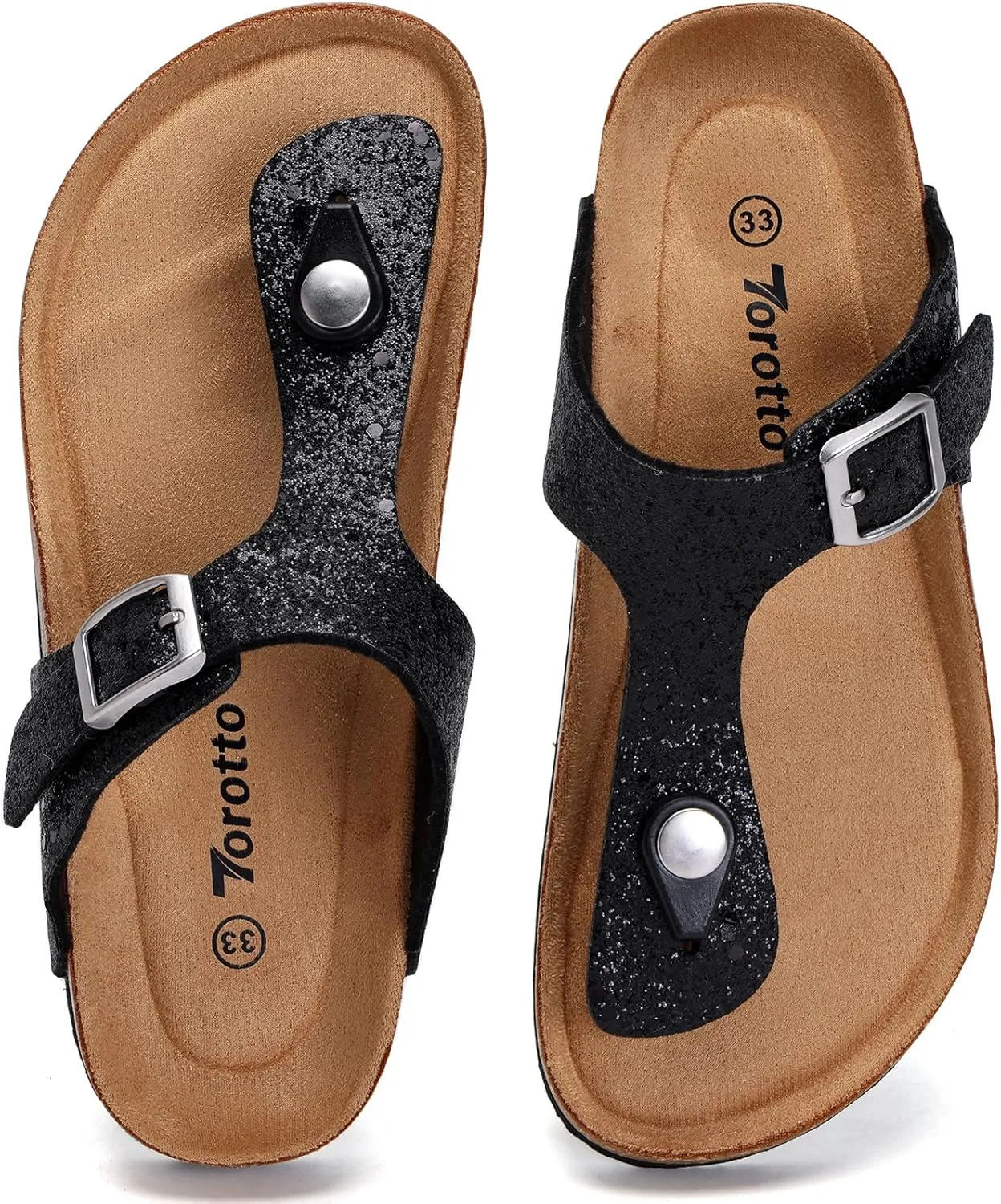 Torotto Boys Girls Glitter Slide Sandals Kids Flip Flops Cork Slipper with Adjustable Straps (Toddler/Little Kid/Big Kid)