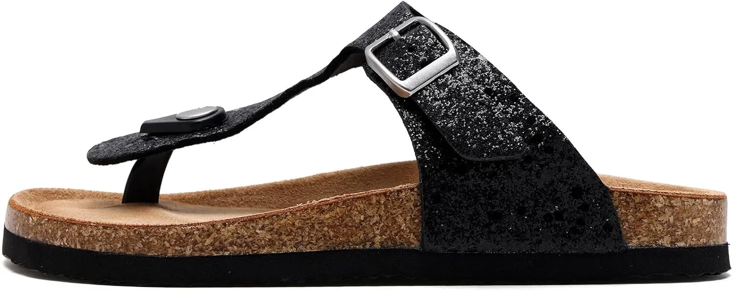 Torotto Boys Girls Glitter Slide Sandals Kids Flip Flops Cork Slipper with Adjustable Straps (Toddler/Little Kid/Big Kid)