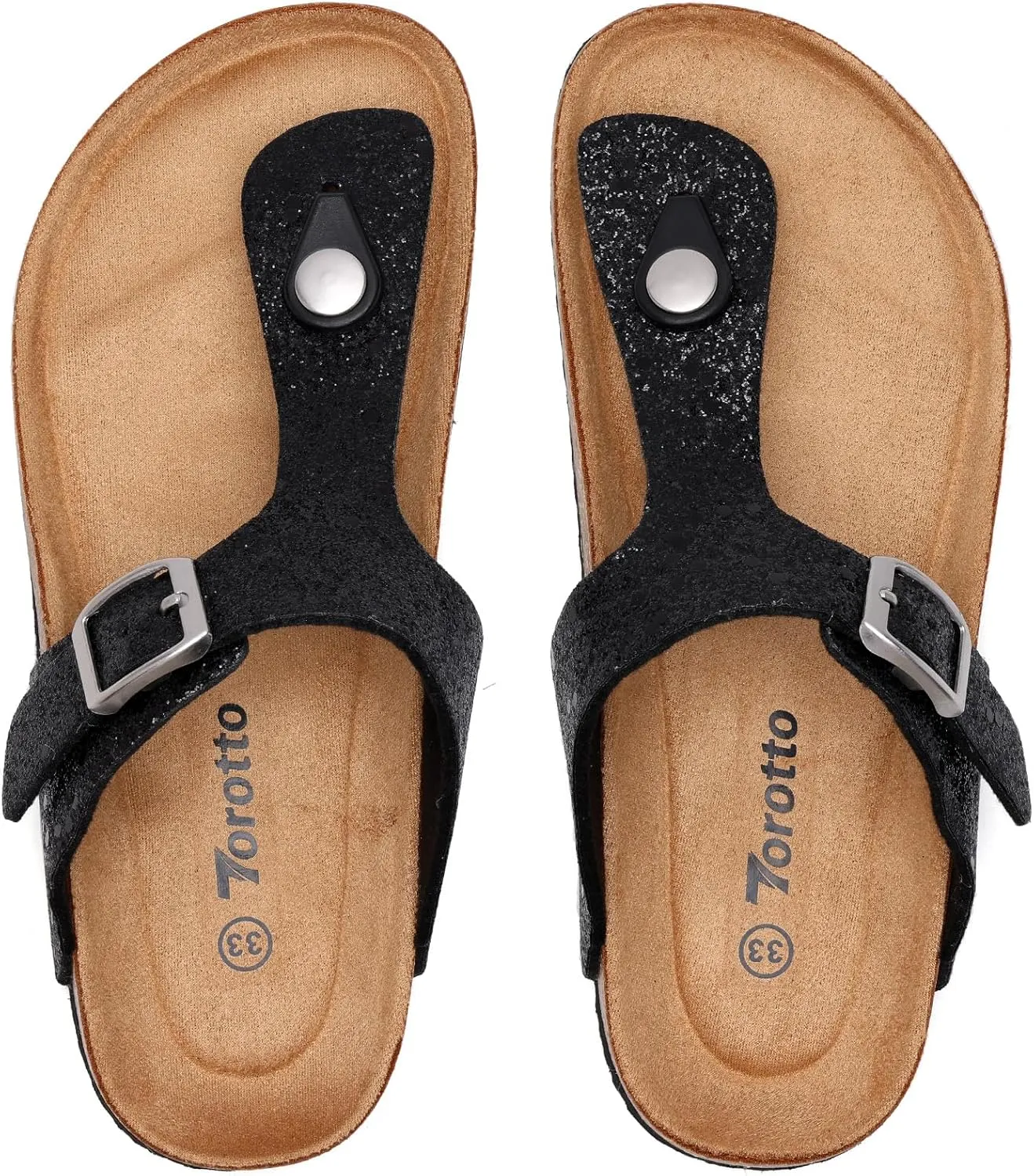 Torotto Boys Girls Glitter Slide Sandals Kids Flip Flops Cork Slipper with Adjustable Straps (Toddler/Little Kid/Big Kid)