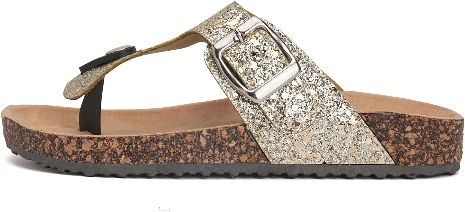 Torotto Boys Girls Glitter Slide Sandals Kids Flip Flops Cork Slipper with Adjustable Straps (Toddler/Little Kid/Big Kid)