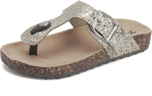 Torotto Boys Girls Glitter Slide Sandals Kids Flip Flops Cork Slipper with Adjustable Straps (Toddler/Little Kid/Big Kid)