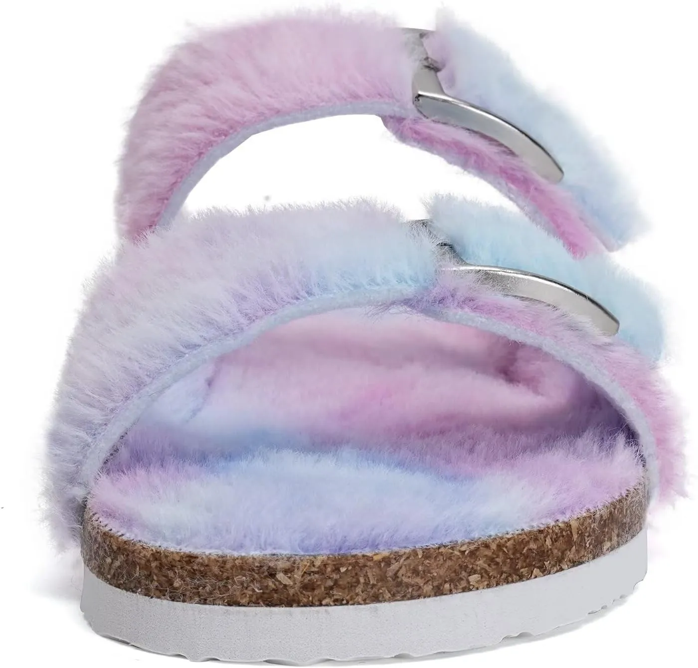 Torotto Kids Open Toe Slippers Boys Girls Fluffy Furry Warm Cork Slide Sandals with Adjustable Buckle for Indoor & Outdoor