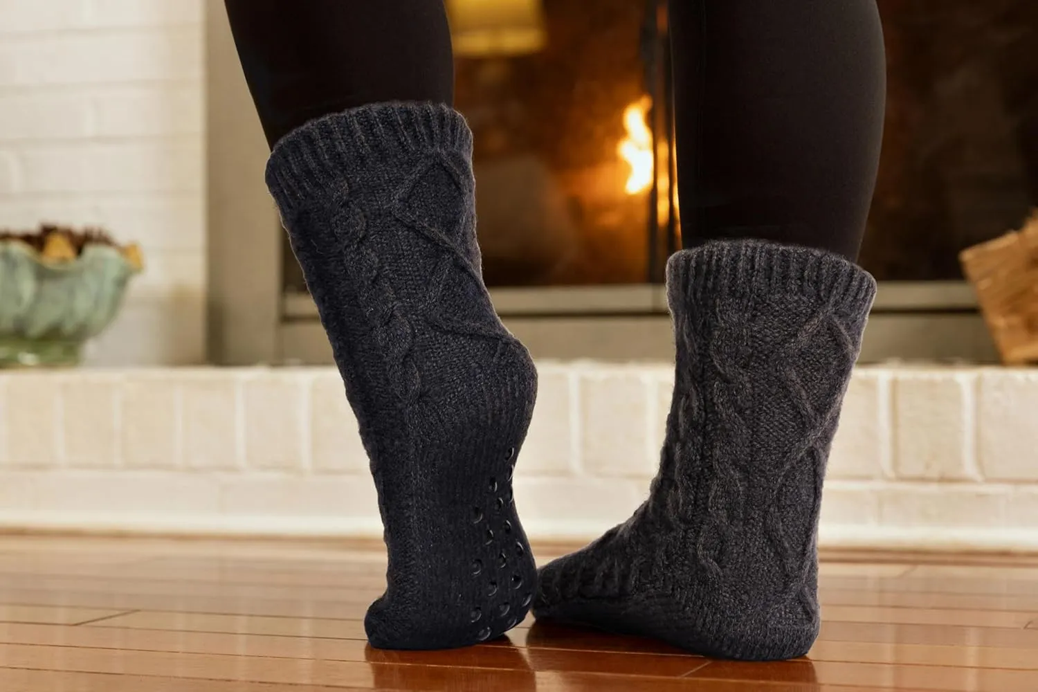 Tough Land Slipper Socks for Women with Grippers Non Slip, Sherpa Lined Slipper Socks