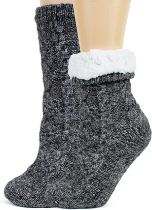 Tough Land Slipper Socks for Women with Grippers Non Slip, Sherpa Lined Slipper Socks