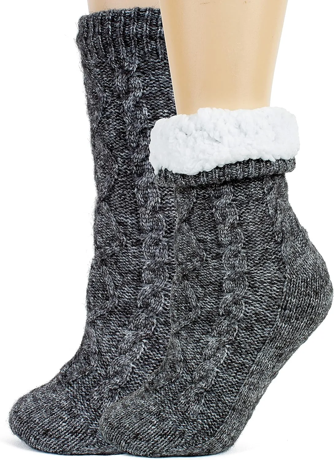 Tough Land Slipper Socks for Women with Grippers Non Slip, Sherpa Lined Slipper Socks