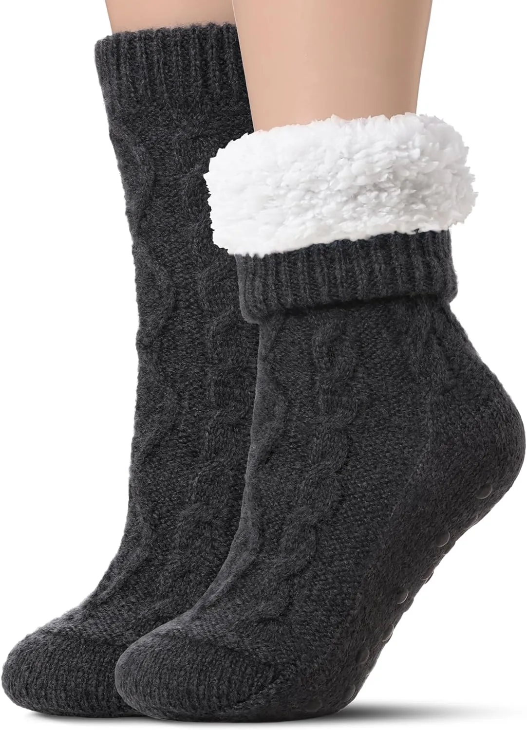 Tough Land Slipper Socks for Women with Grippers Non Slip, Sherpa Lined Slipper Socks