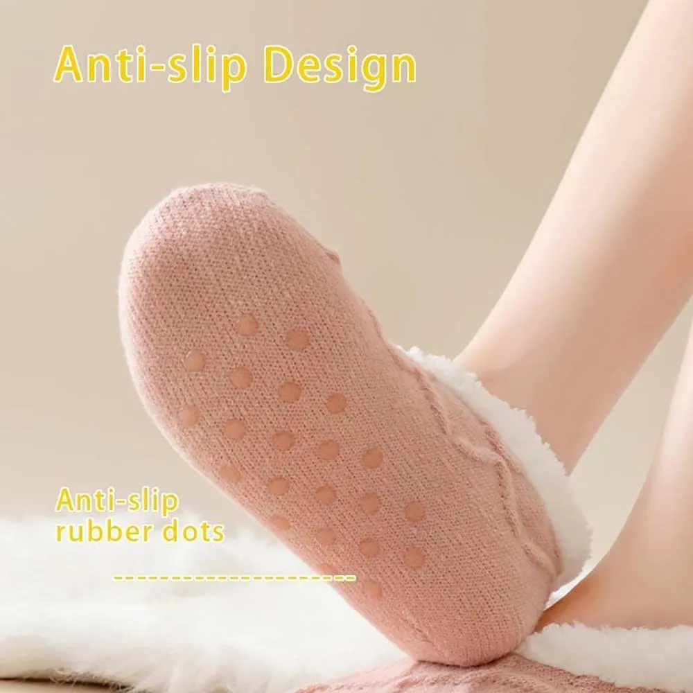 Truecups Socks Fleece-Lined Non-Slip Thermal Slippers Socks Fleece Lined Slipper Socks