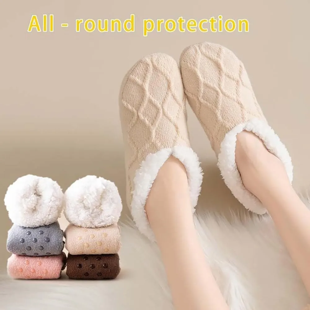 Truecups Socks Fleece-Lined Non-Slip Thermal Slippers Socks Fleece Lined Slipper Socks