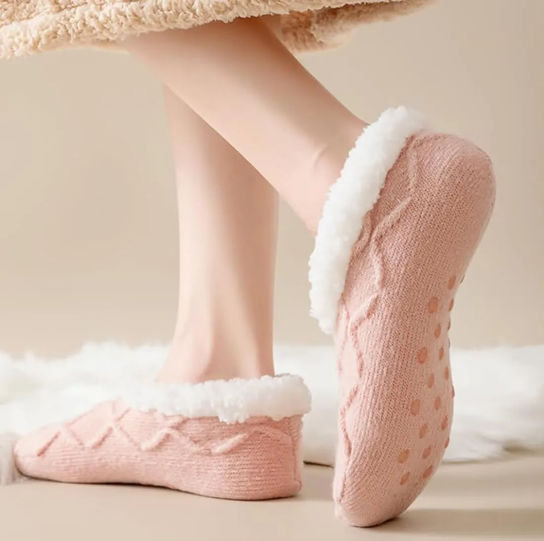 Truecups Socks Fleece-Lined Non-Slip Thermal Slippers Socks Fleece Lined Slipper Socks