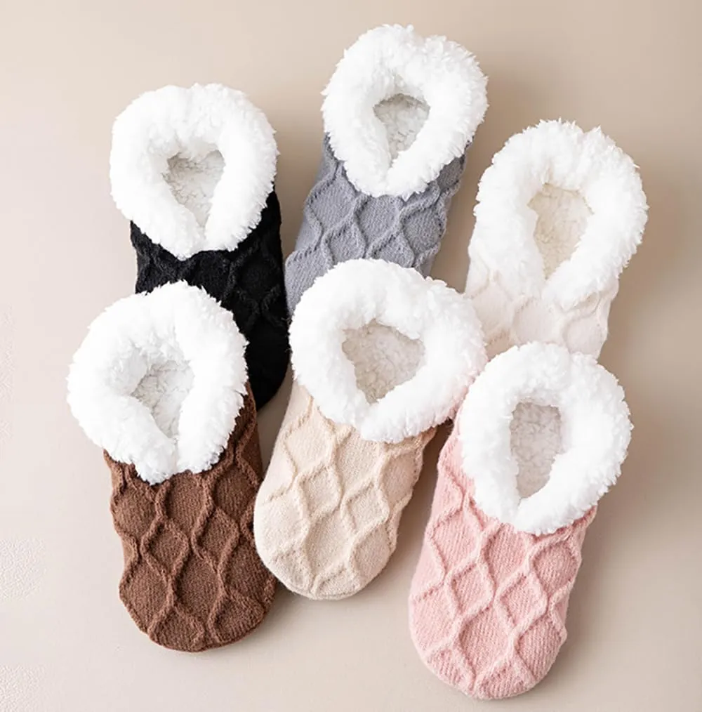 Truecups Socks Fleece-Lined Non-Slip Thermal Slippers Socks Fleece Lined Slipper Socks