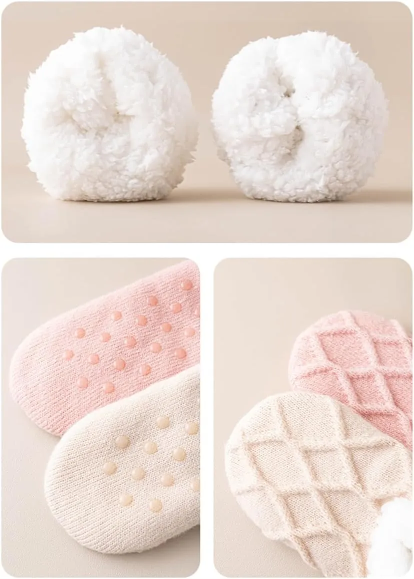 Truecups Socks Fleece-Lined Non-Slip Thermal Slippers Socks Fleece Lined Slipper Socks