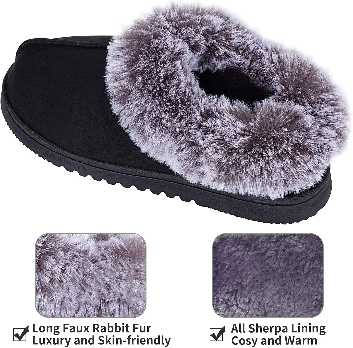 UBXRIN Womens Fuzzy Memory Foam Slippers Boots Cozy Faux Fur House Shoes Indoor Outdoor Rubber Sole Anti-Skid