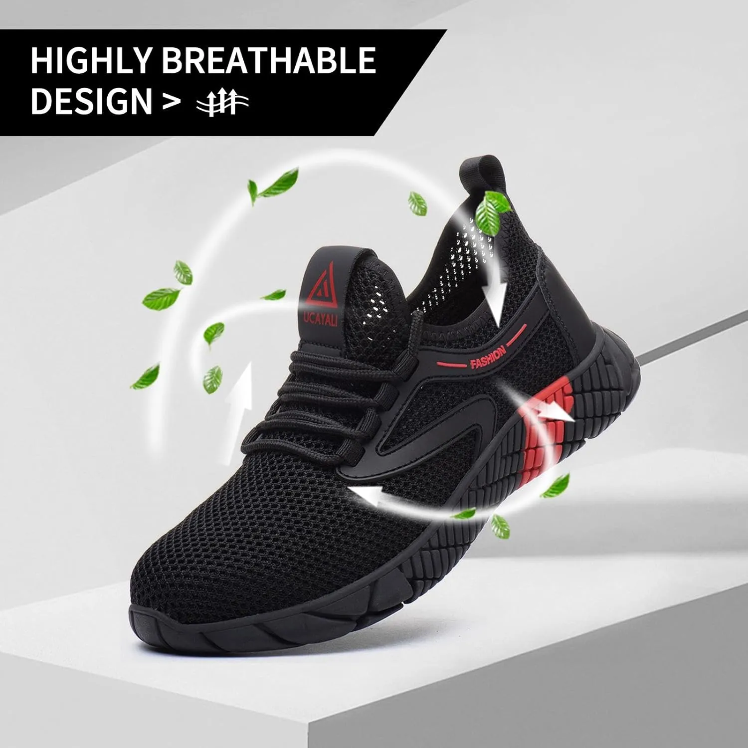 UCAYALI Men's Women's Safety Shoes Steel Toe Work Sneakers Breathable Lightweight Construction Shoes Mesh