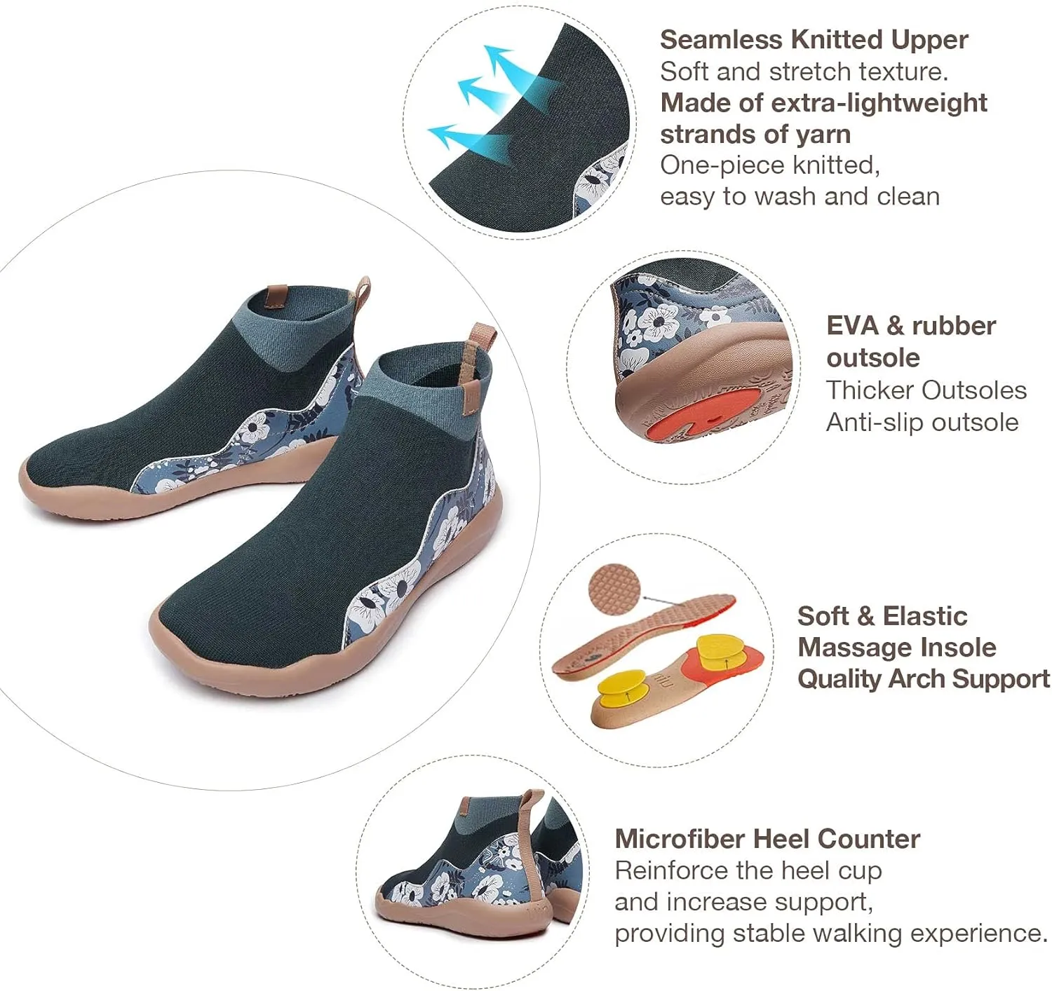 UIN Women's Walking Shoes High Top Knitted Boots Casual Lightweight Comfort Fashion Sneaker Madrid