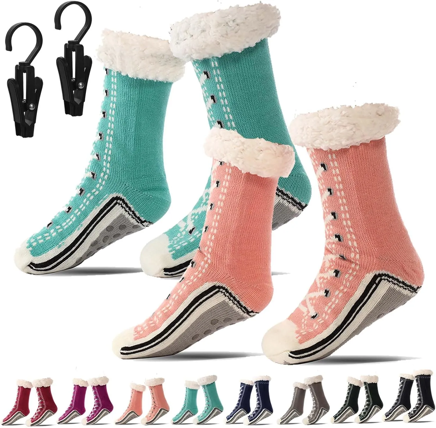 Ultra-Thick Cashmere Slipper Socks - Non-Slip Fluffy Warm Winter Home Socks