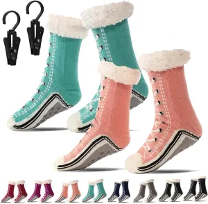 Ultra-Thick Cashmere Slipper Socks - Non-Slip Fluffy Warm Winter Home Socks