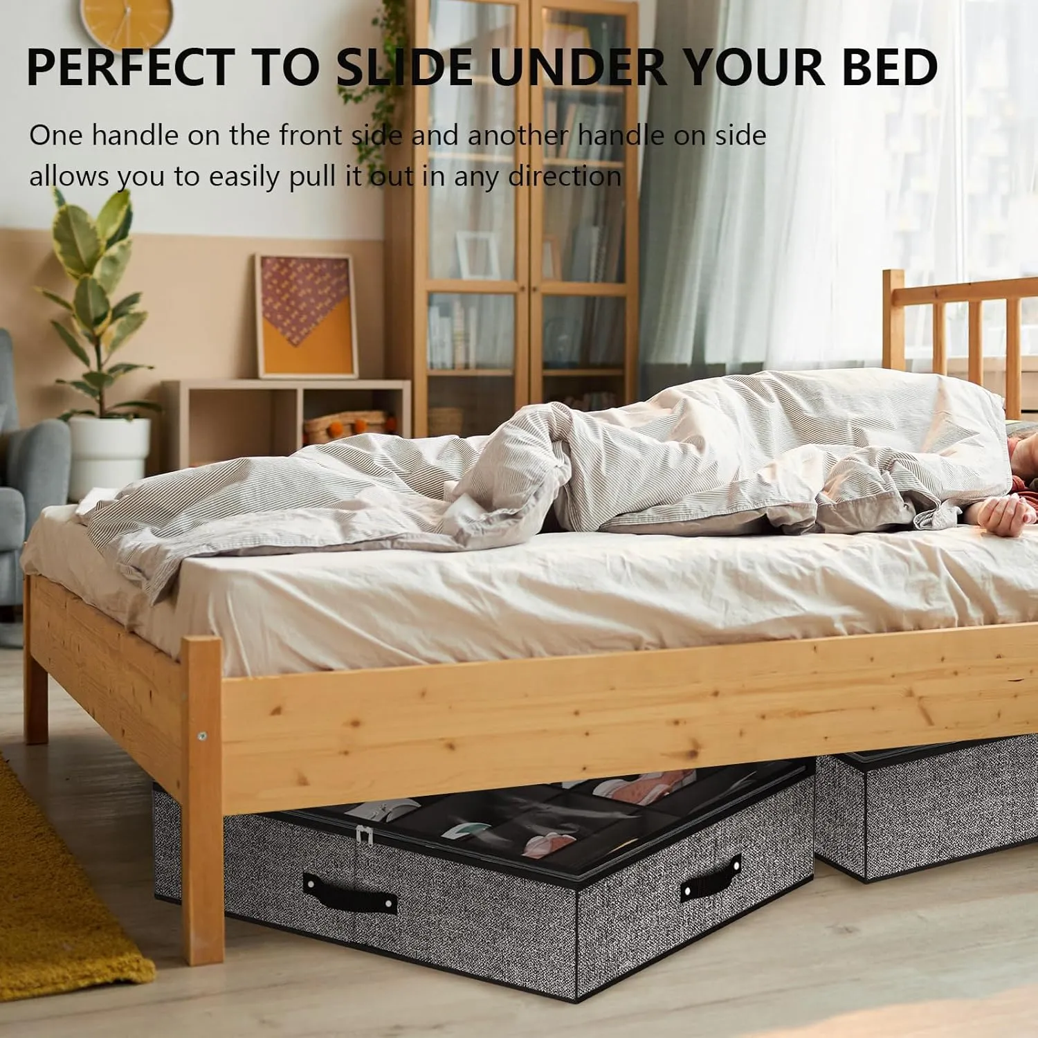 Under Bed Shoe Storage Organizer for Closet Fits 24 Pairs-Sturdy Underbed Shoe Storage Box Bins,Set of 2 (Linen-like Black)