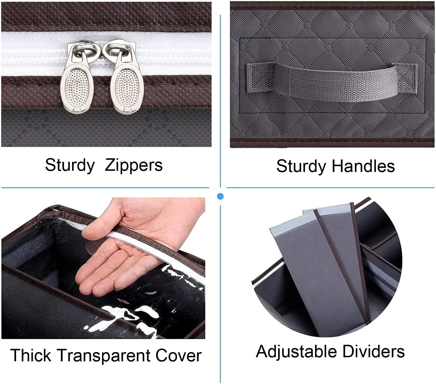 Under Bed Shoe Storage Organizer, Set of 2, Sturdy Structure, Adjustable Dividers, Reinforced Handle, Sturdy Zipper, Underbed Storage Solution with Clear Window, Breathable, Gray