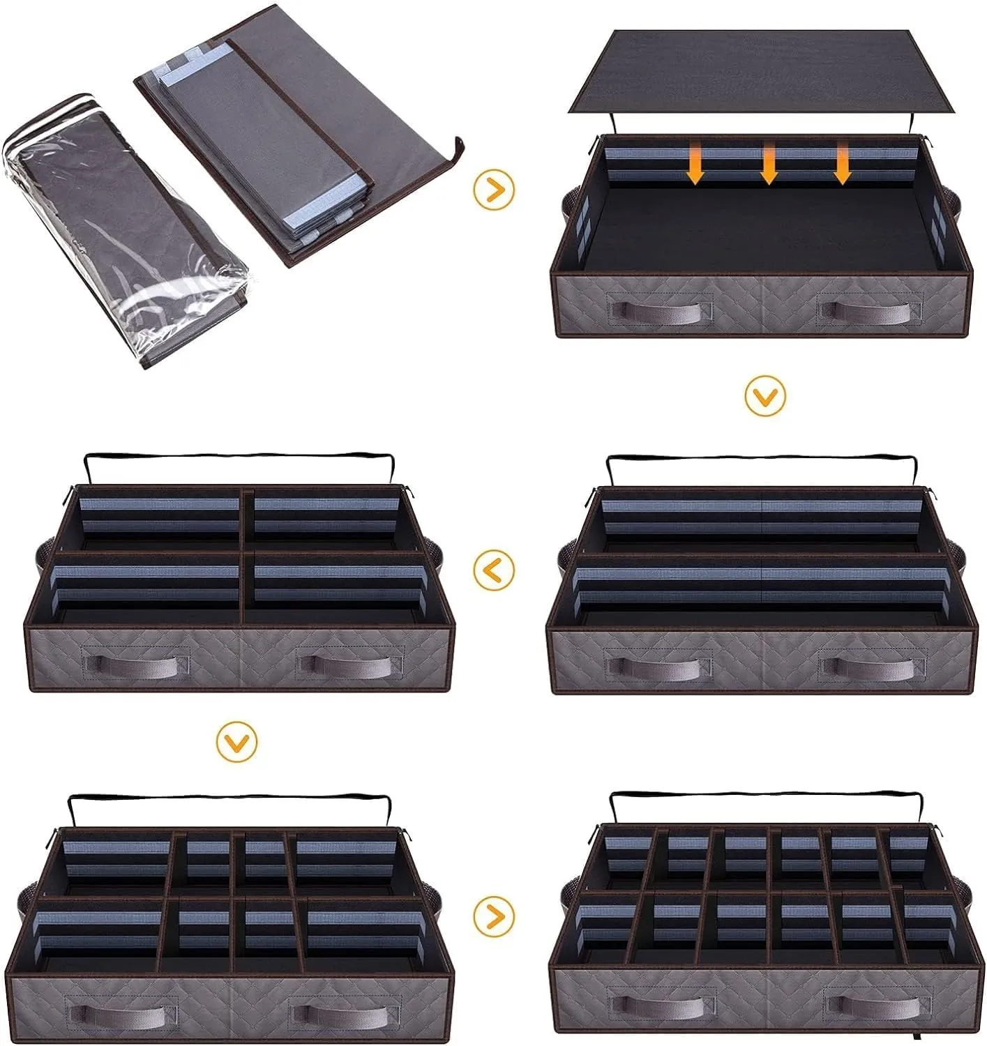 Under Bed Shoe Storage Organizer, Set of 2, Sturdy Structure, Adjustable Dividers, Reinforced Handle, Sturdy Zipper, Underbed Storage Solution with Clear Window, Breathable, Gray