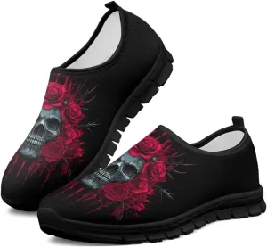 UNICEU Skull Print Slip On Shoes for Women Casual Breathable Low Top Sneakers Non-Slip Lightweight Walking Footwear