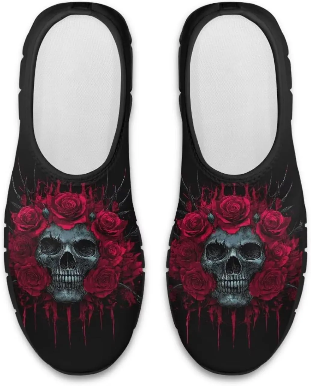 UNICEU Skull Print Slip On Shoes for Women Casual Breathable Low Top Sneakers Non-Slip Lightweight Walking Footwear