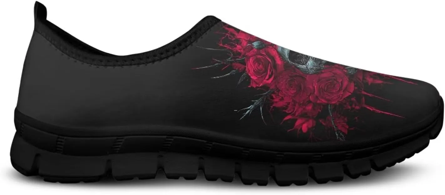 UNICEU Skull Print Slip On Shoes for Women Casual Breathable Low Top Sneakers Non-Slip Lightweight Walking Footwear