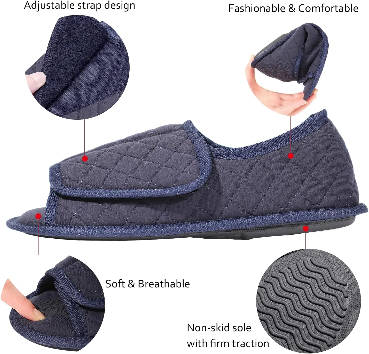 Urbancolor Women Adjustable Indoor Slippers Memory Foam House Shoes Open Toe Diabetic Slipper Arthritis Edema Extra Wide Shoes