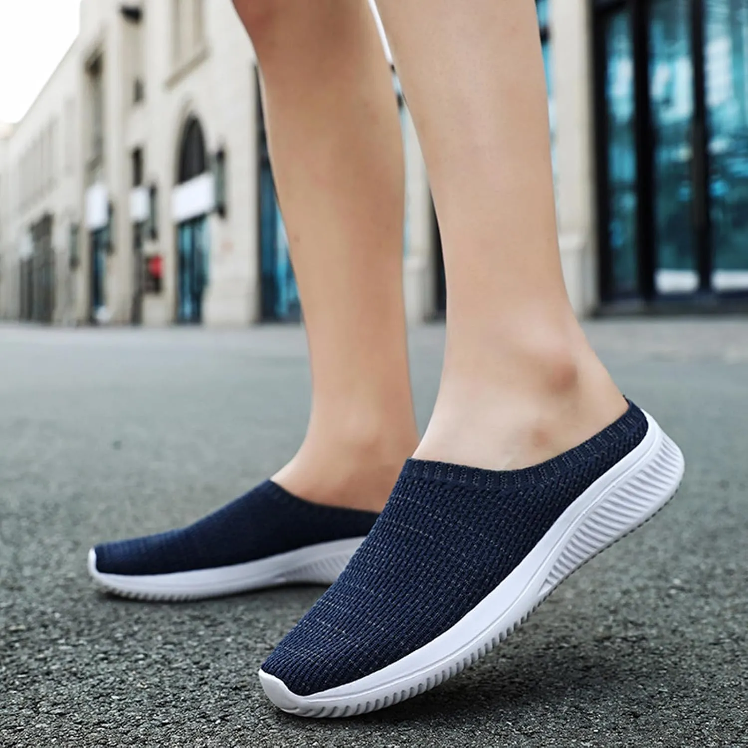URLECHS Men's Breathable Mesh Backless Walking Shoes Lightweight Comfortable Slip On Knit Mules Casual Home Garden Clog Slippers