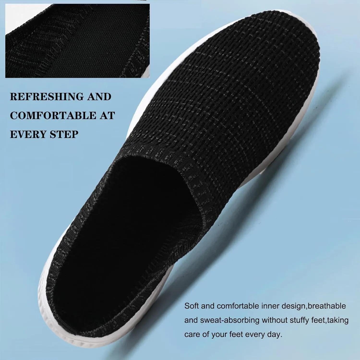 URLECHS Men's Breathable Mesh Backless Walking Shoes Lightweight Comfortable Slip On Knit Mules Casual Home Garden Clog Slippers