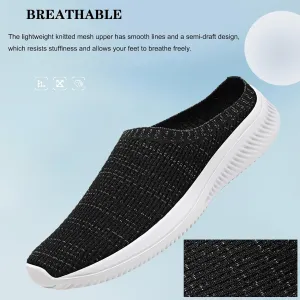 URLECHS Men's Breathable Mesh Backless Walking Shoes Lightweight Comfortable Slip On Knit Mules Casual Home Garden Clog Slippers