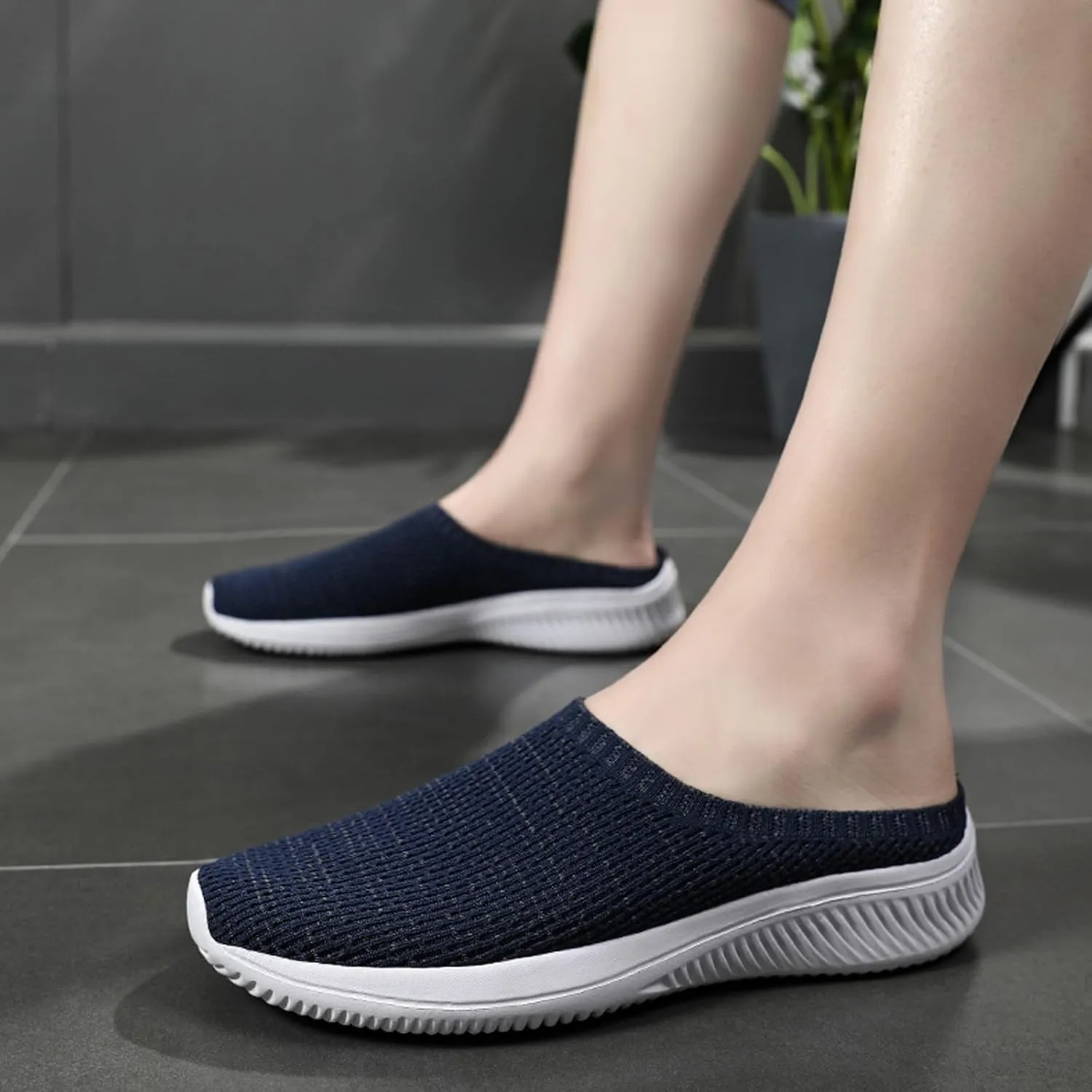 URLECHS Men's Breathable Mesh Backless Walking Shoes Lightweight Comfortable Slip On Knit Mules Casual Home Garden Clog Slippers