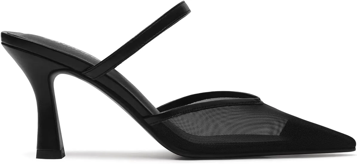 USIMAD Women's Mesh Mule Heels with Memory Foam Insole Pointy Toe Arch Support