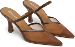 USIMAD Women's Mesh Mule Heels with Memory Foam Insole Pointy Toe Kitten Heels for Women Arch Support