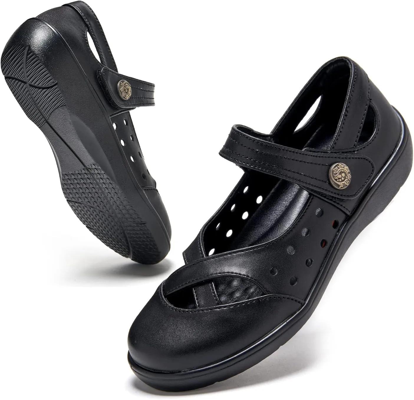 UZB Womens Mary Jane Shoes Slip On Loafers Leather Comfort Breathable Flats