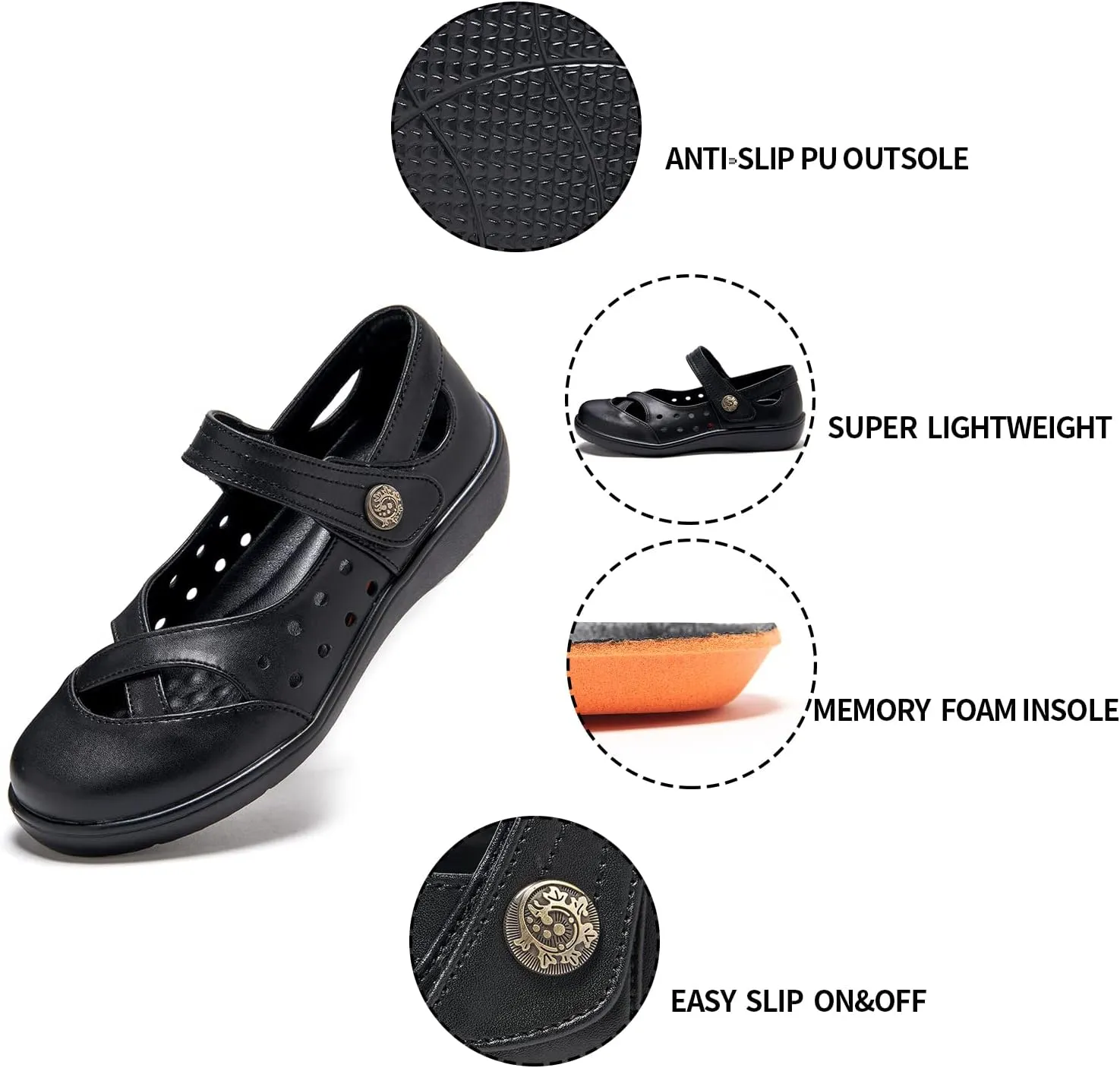 UZB Womens Mary Jane Shoes Slip On Loafers Leather Comfort Breathable Flats