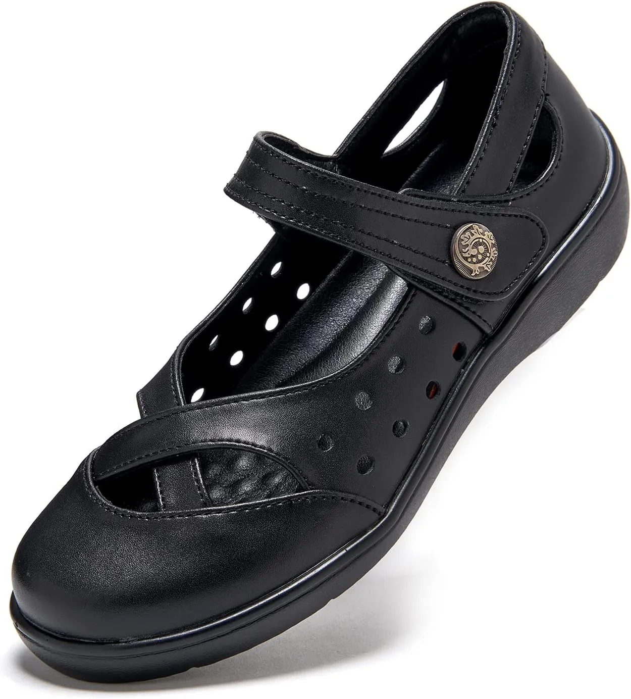 UZB Womens Mary Jane Shoes Slip On Loafers Leather Comfort Breathable Flats