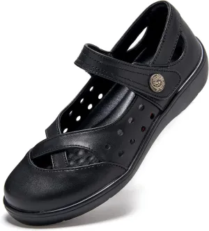 UZB Womens Mary Jane Shoes Slip On Loafers Leather Comfort Breathable Flats