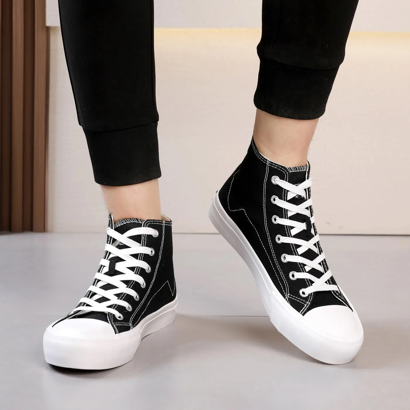 VAXAV Unisex Lightweight High Top Canvas Sneakers Breathable Flat Walking Shoes